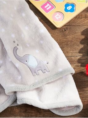 Parents Choice Soft Gray Baby Blanket with Elephant Accent 30x40